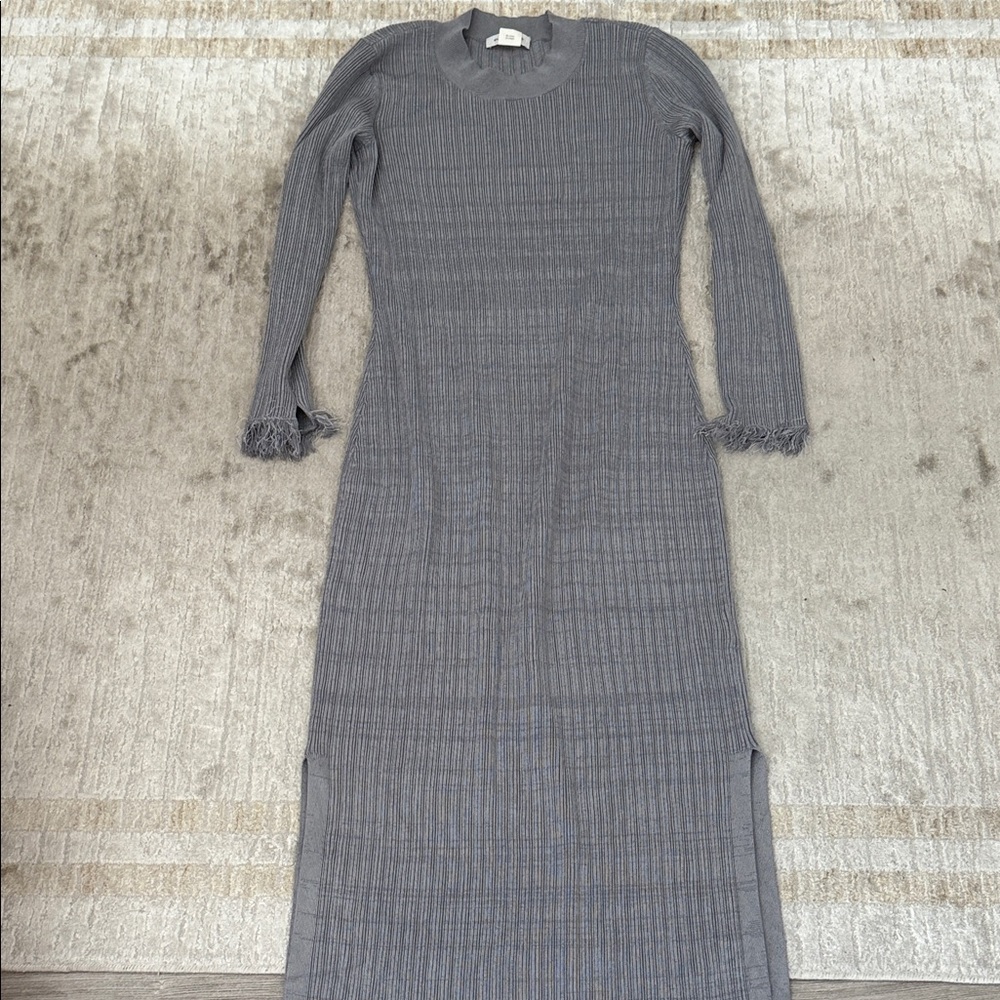 Club Monaco Ribbed Long Sleeve Knit Dress - Gray